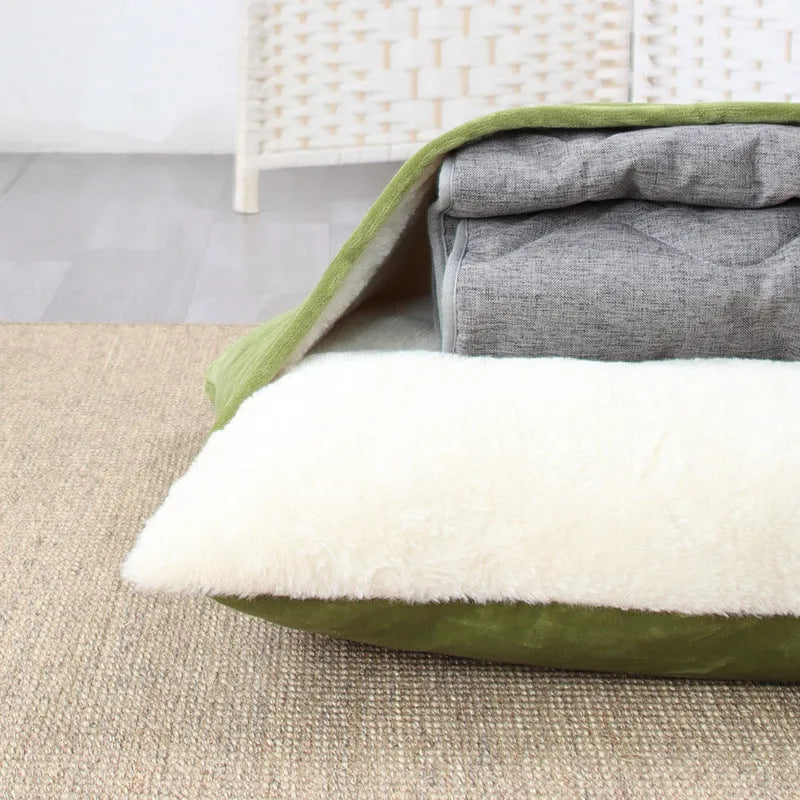 Removable washable bite resistant pet sleeping bag in Fine Linen Silver Mouse colour