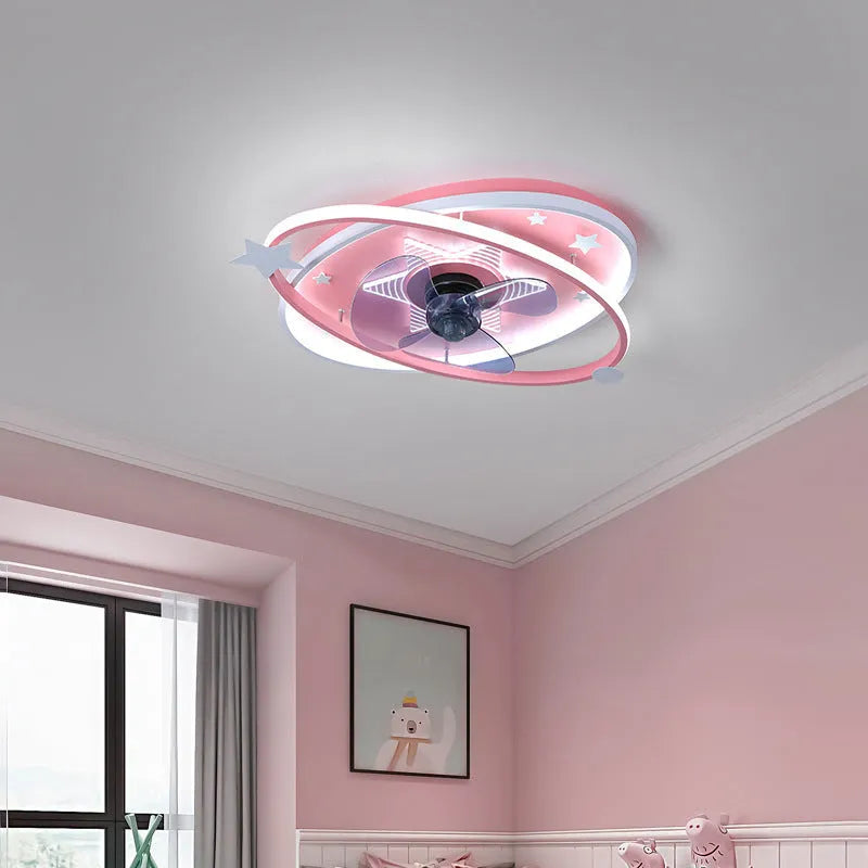Modern iron chandelier with acrylic shades and remote control for children's bedroom lighting