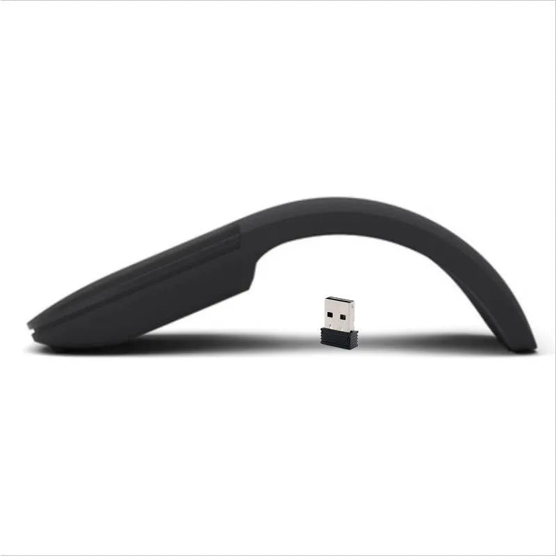 Black folding Bluetooth wireless mouse showing compact 131.2mm design with touch surface
