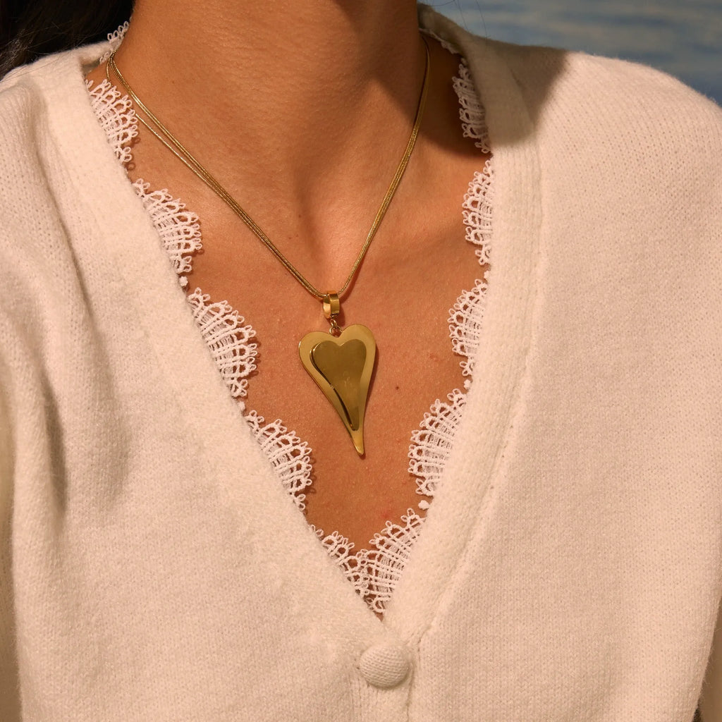 Stainless steel necklace with double heart snake bones chain geometric design