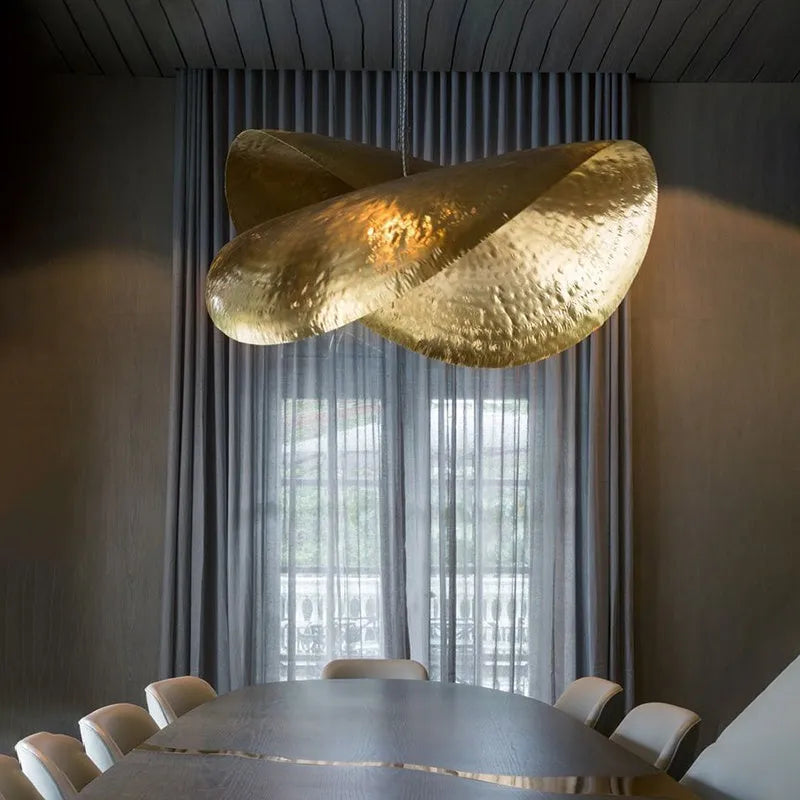 Petal Lotus Leaf bamboo hat chandelier with copper shade and iron pendant body, 45.5 cm long