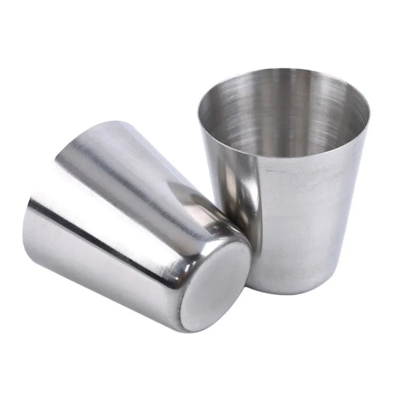 30 ml stainless steel cups with PU leather holder, silver, 4 or 6 cup set