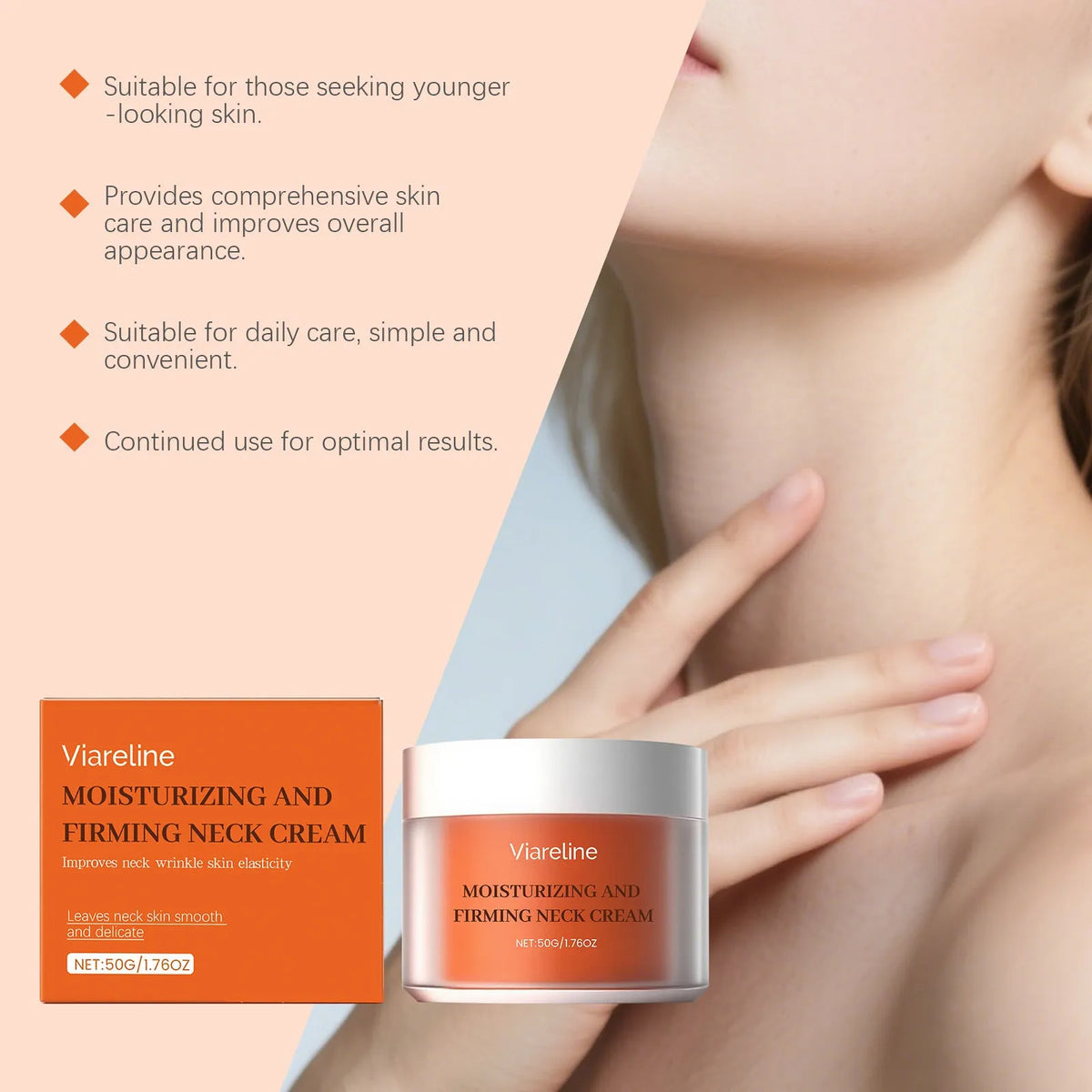 50g moisturising neck cream in compact packaging for daily contour hydration