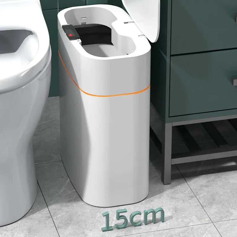 smart trash can with lid induction automatic dustbin in white