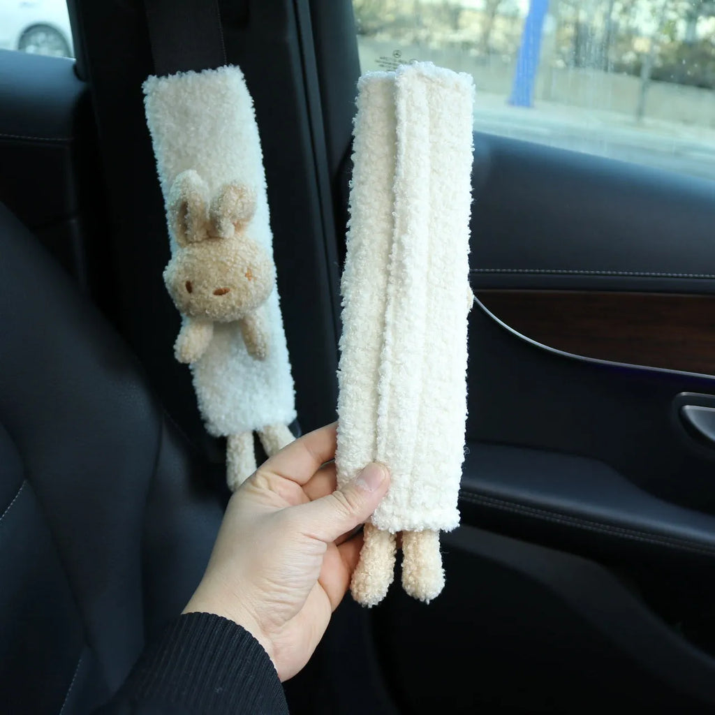 Cartoon plush car seatbelt shoulder protector in lamb wool with Rabbit and Bear designs