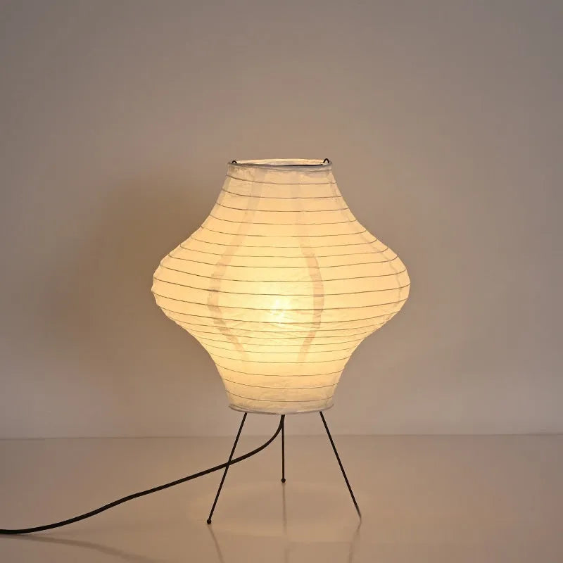 Japanese style decorative table lamp with paper shade and three-colour adjustable lighting