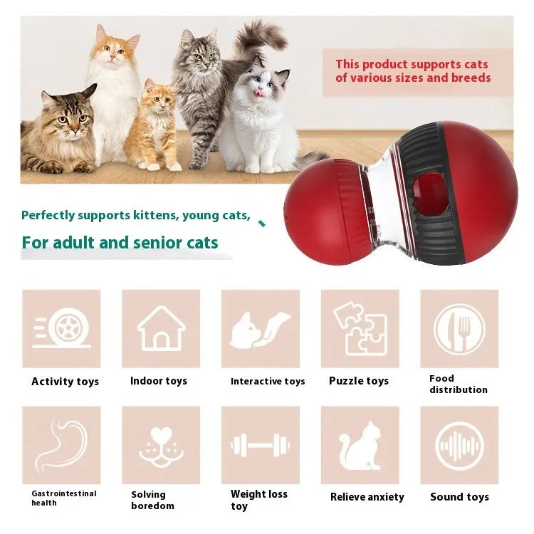 Rotating plastic cat toy with dropping ball and sound effects in toy cat and super ball design
