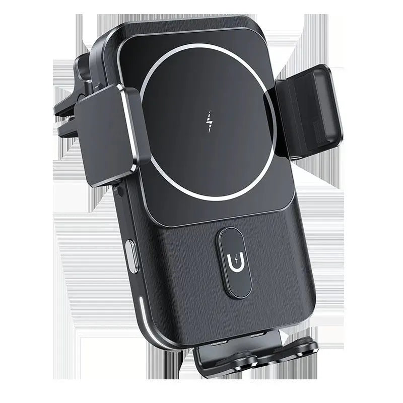 15W black car wireless charger mobile phone holder with clip or suction cup mounting options