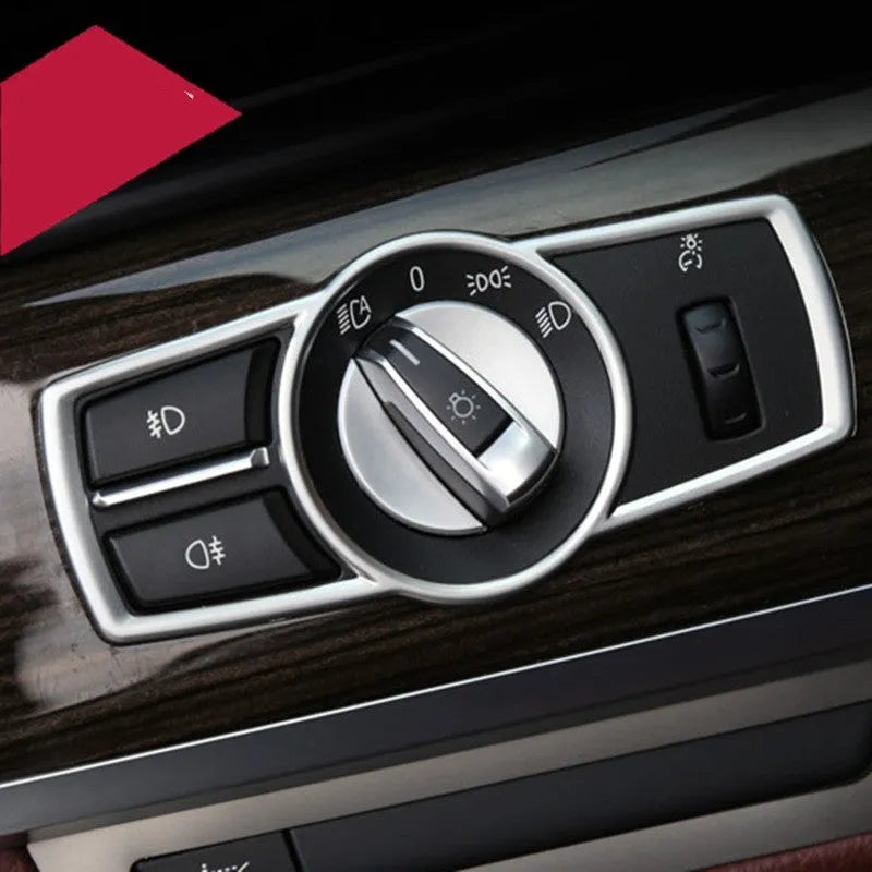 Silver decorative trim sticker for BMW headlight switch frame interior modification