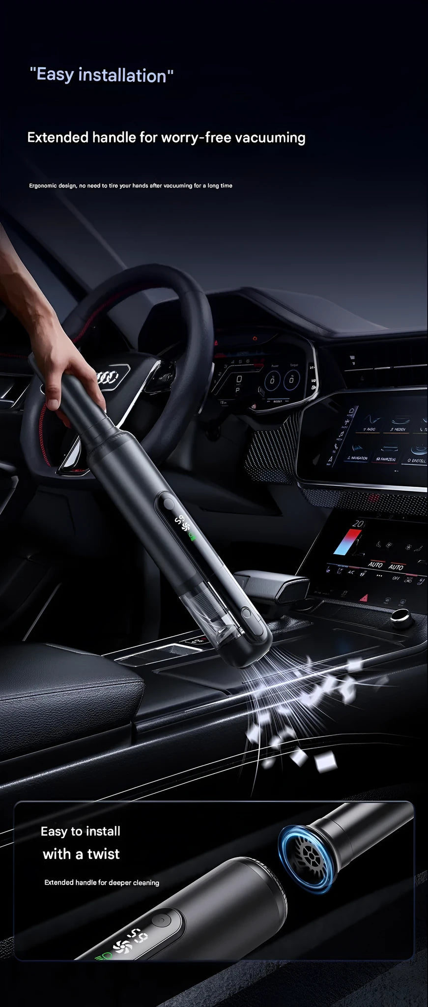 Green light dust-detecting handheld car vacuum cleaner black colour wireless compact portable high suction