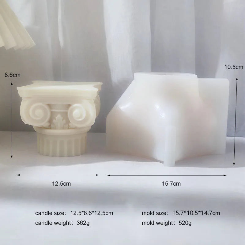 Silicone Roman pillar candle mold with irregular column design for multiple creative applications