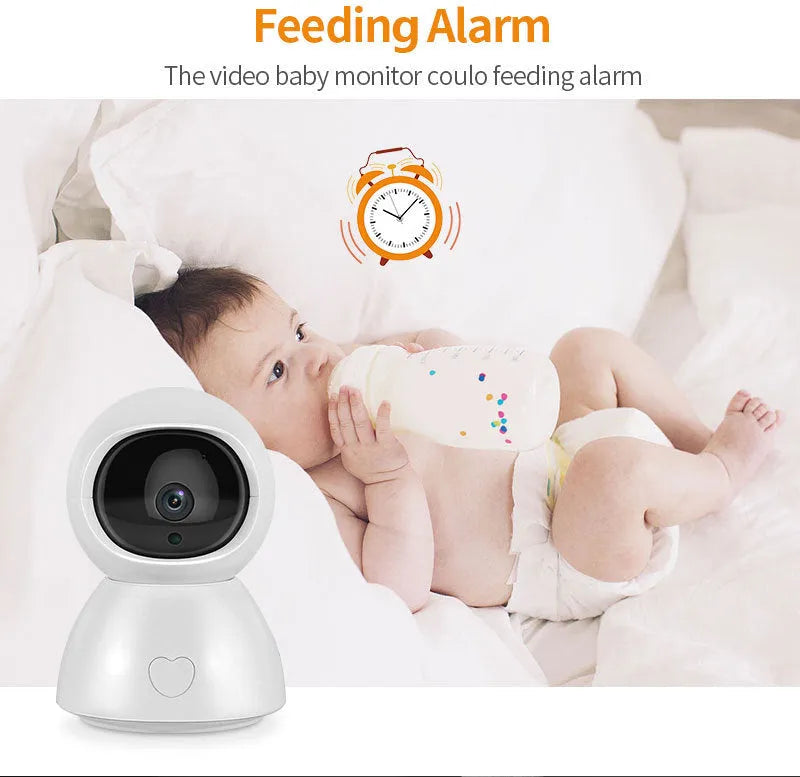 White 5-inch baby monitor surveillance camera with 3.6mm lens, 1080P resolution, and 100m infrared range.