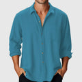 Men's pure colour long sleeve shirt with stand collar in loose beach fit