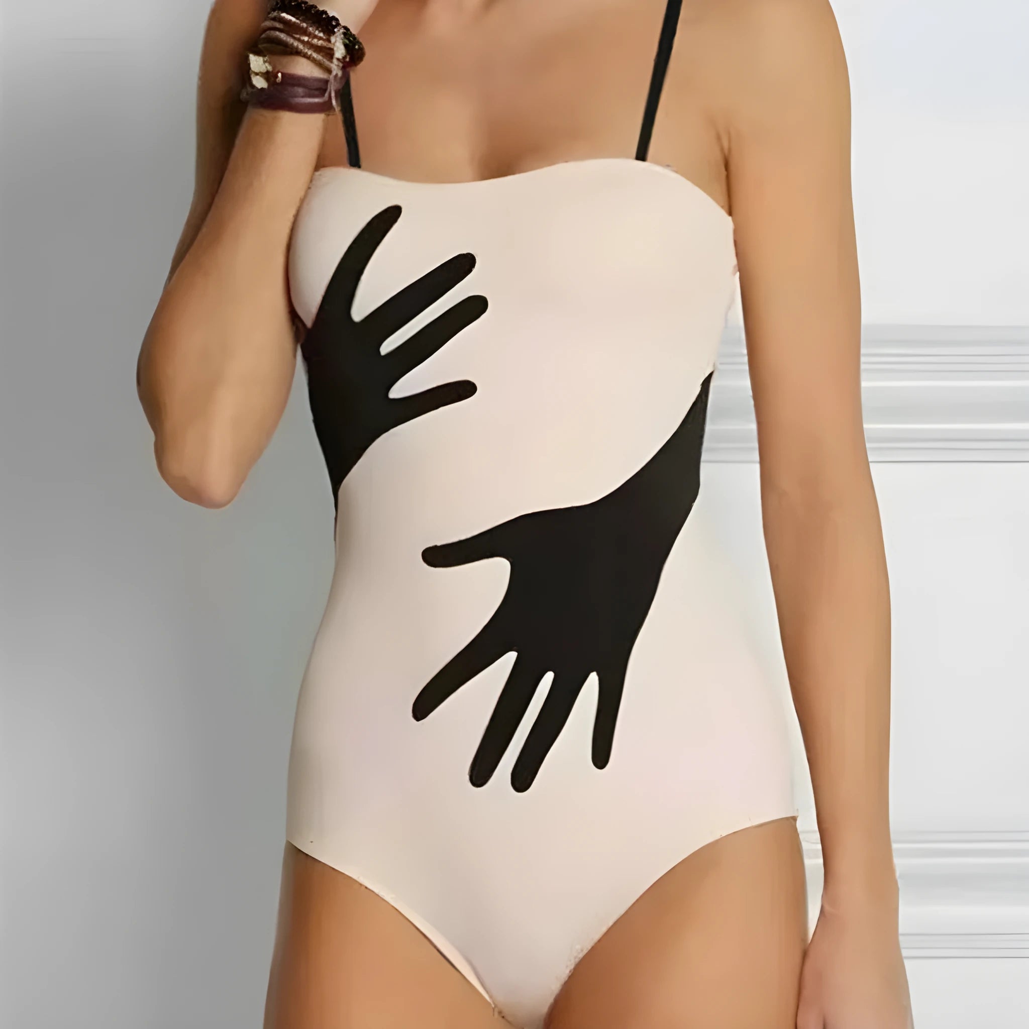 Women's one-piece bikini swimsuit with gauze skirt in polyester fabric