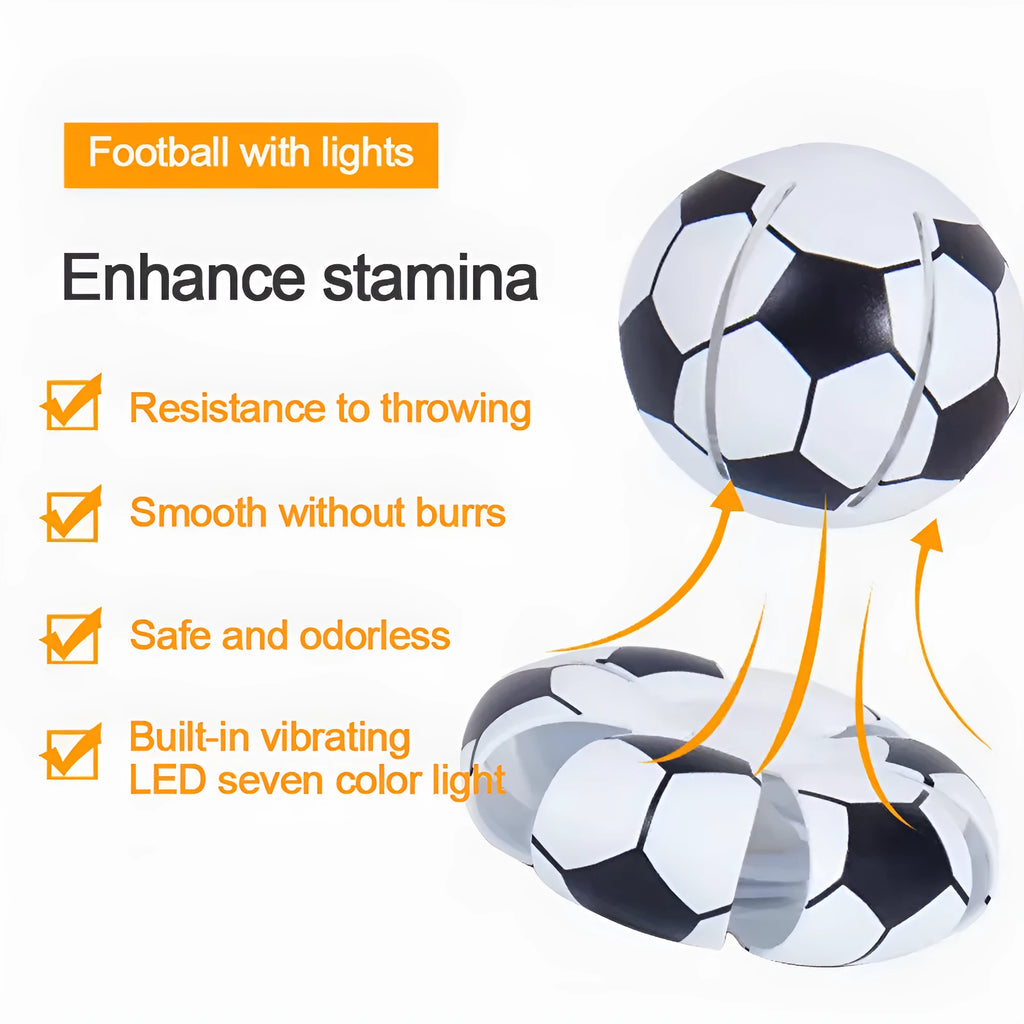 Interactive dog toy showing transformation from glowing ball to magic flying disc