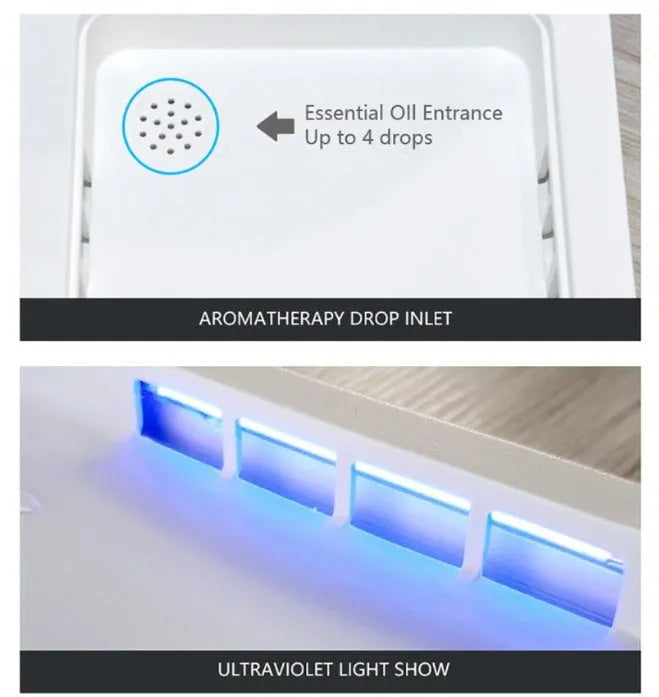 Blue UV mobile phone steriliser disinfection box with touch switch, lid open showing interior chamber.