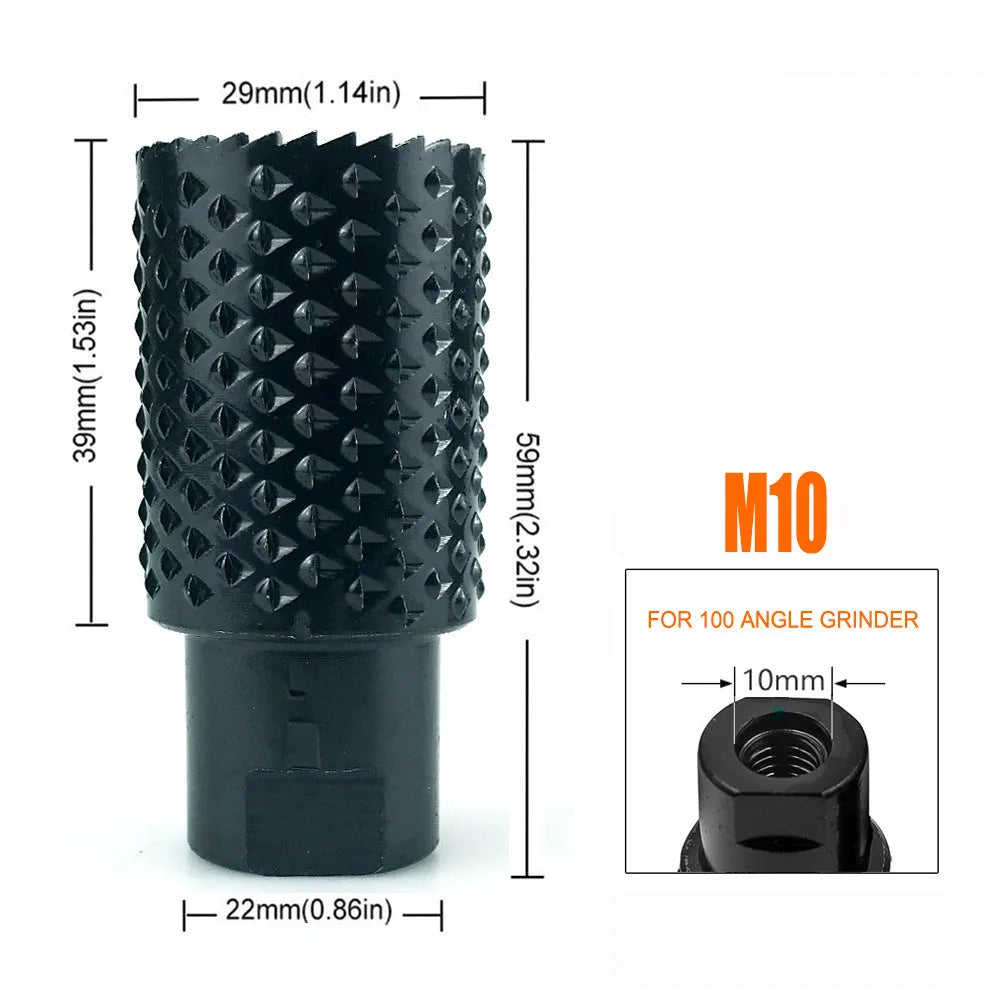 Angle grinder grinding head with spherical design for woodworking applications
