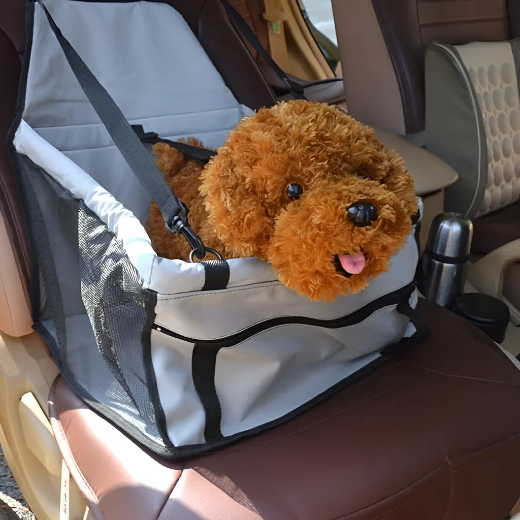 Waterproof dog car seat in black, 40x30x25cm, 600D Oxford cloth with PVC coating, attached to a car headrest