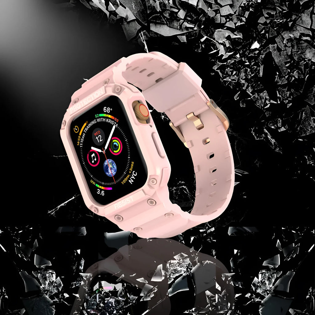 Soft sport TPU watch strap for Apple Watch Series 8 in multiple colour options showing 38mm and 42mm sizing