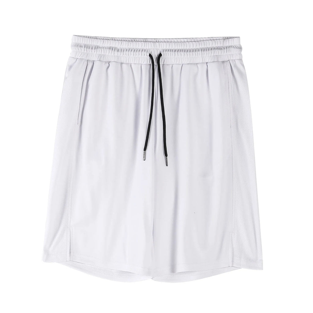 Men's black quick-drying mesh shorts with elastic waistband and loose casual fit