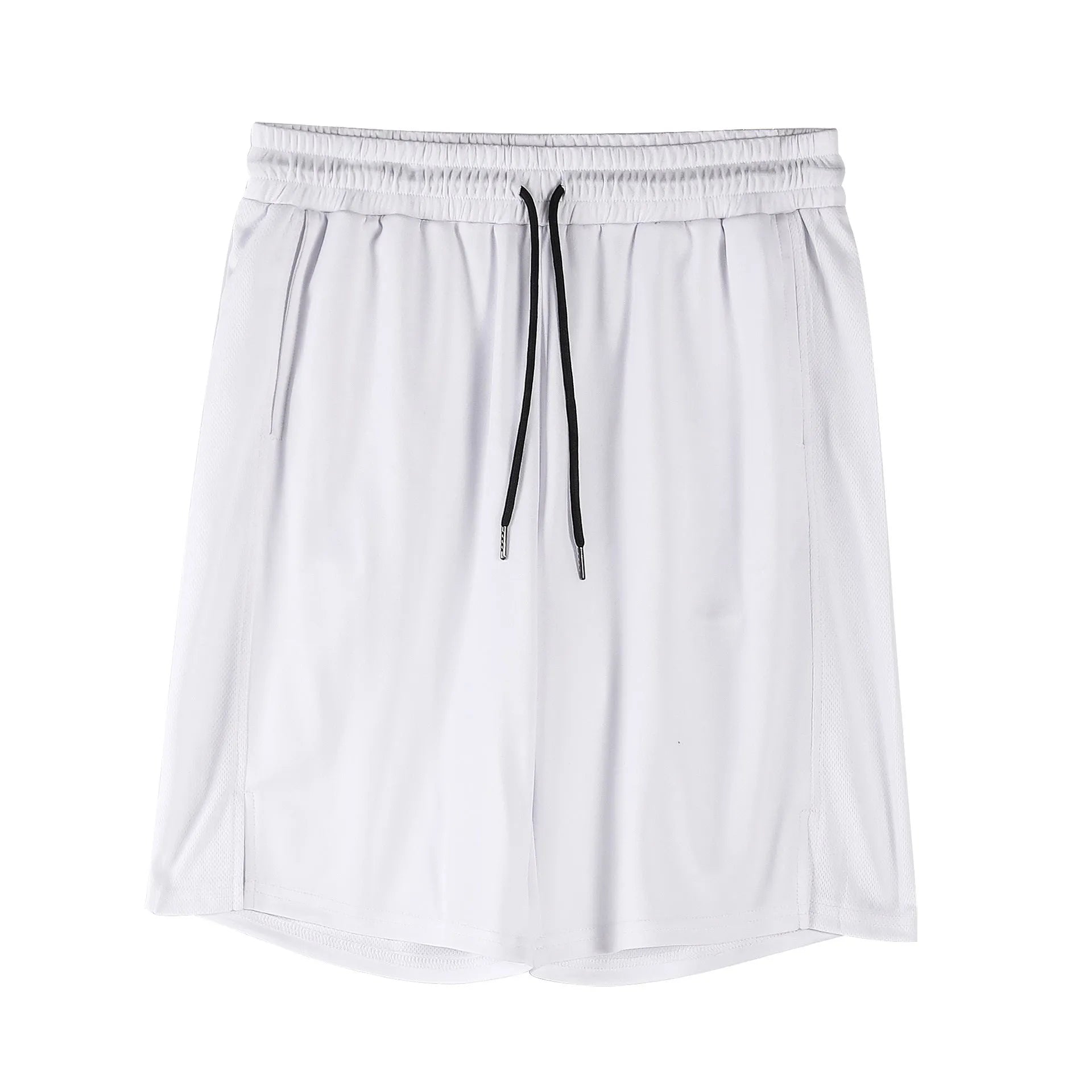 Men's black quick-drying mesh shorts with elastic waistband and loose casual fit