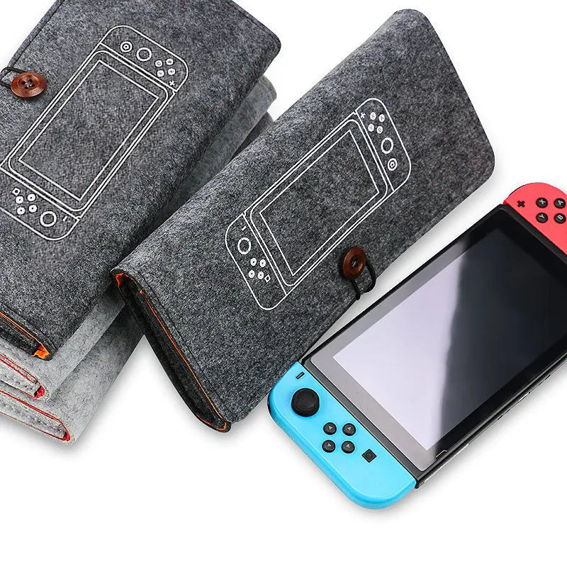 Black and grey felt pouch bag for Nintendo Switch console with game card slots