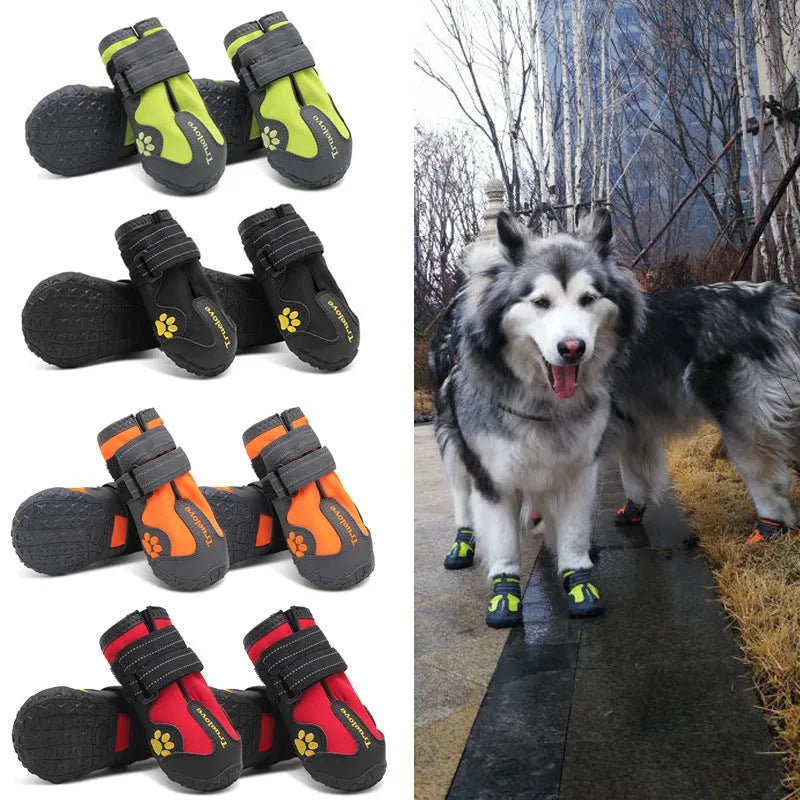 Big dog shoes with double velcro closure, waterproof and luminous, sizes 1 to 8, colours black green orange red