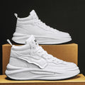 Men's black and white platform high-top board shoes with round toe and wear-resistant sole