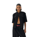 Black handmade loose fit half sleeve hunting shirt with a shirt collar.