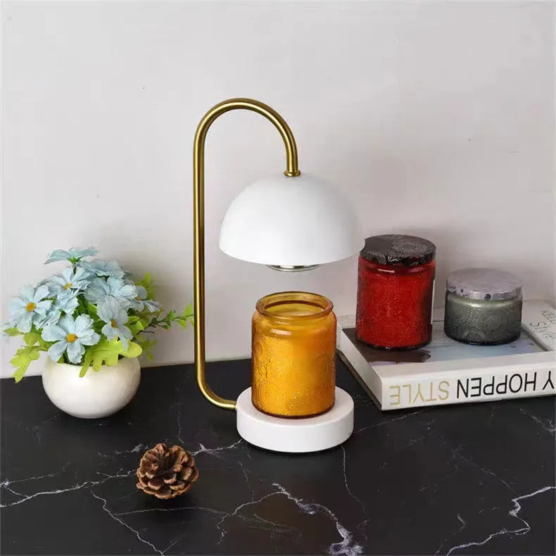 Solid wood aromatherapy wax melting lamp with knob dimming available in black, white, and copper bases