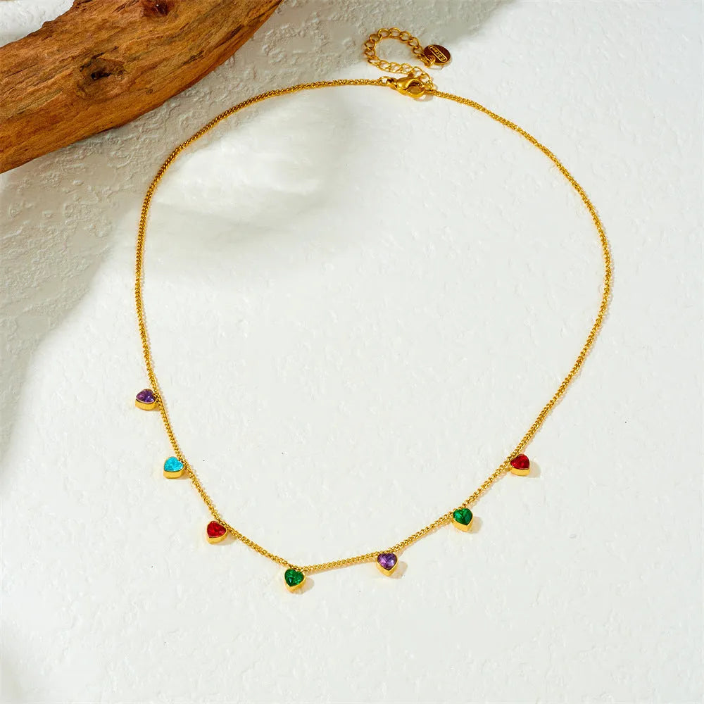 Gold-coloured heart necklace on adjustable stainless steel chain