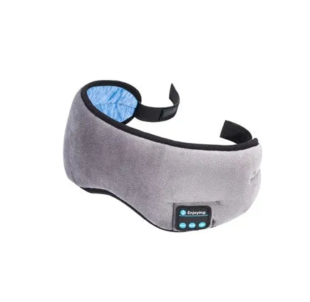 Black Bluetooth sleep mask with integrated earphones for wireless music playback and blackout design