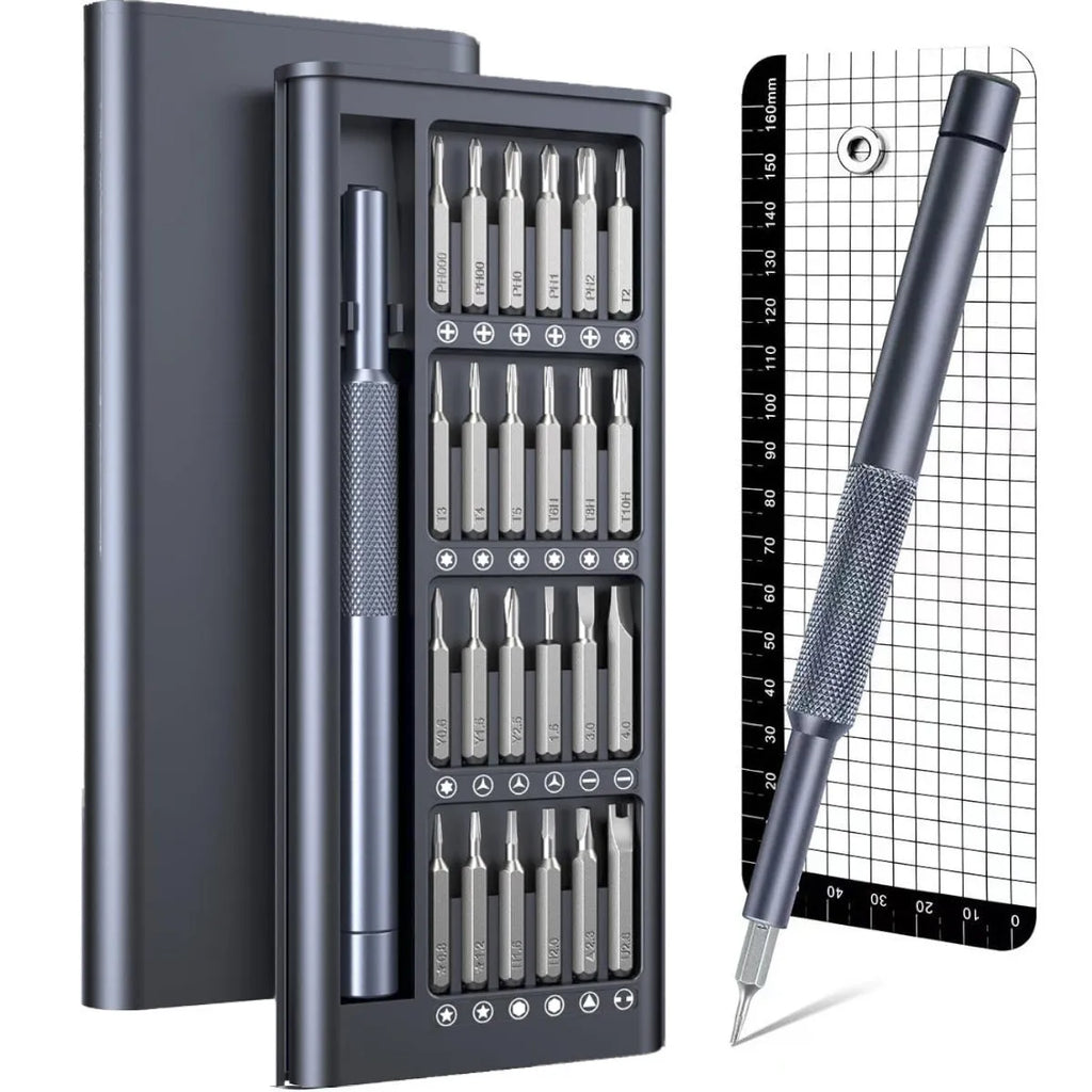 25-in-one magnetic screwdriver set with knurled ABS handle and chrome vanadium steel shaft.