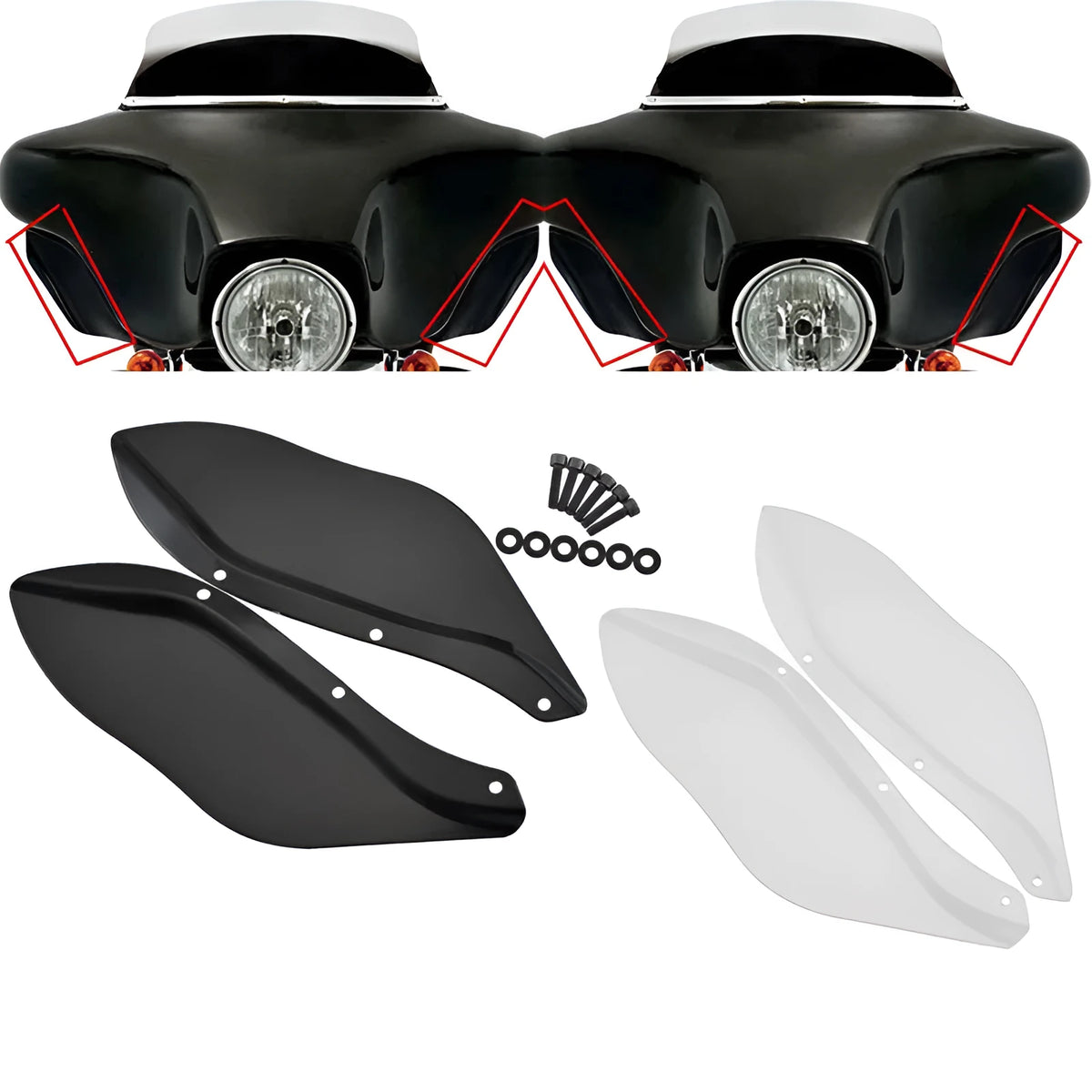 Black and transparent ABS side wing head covers for Harley-Davidson Touring models 1996-2013