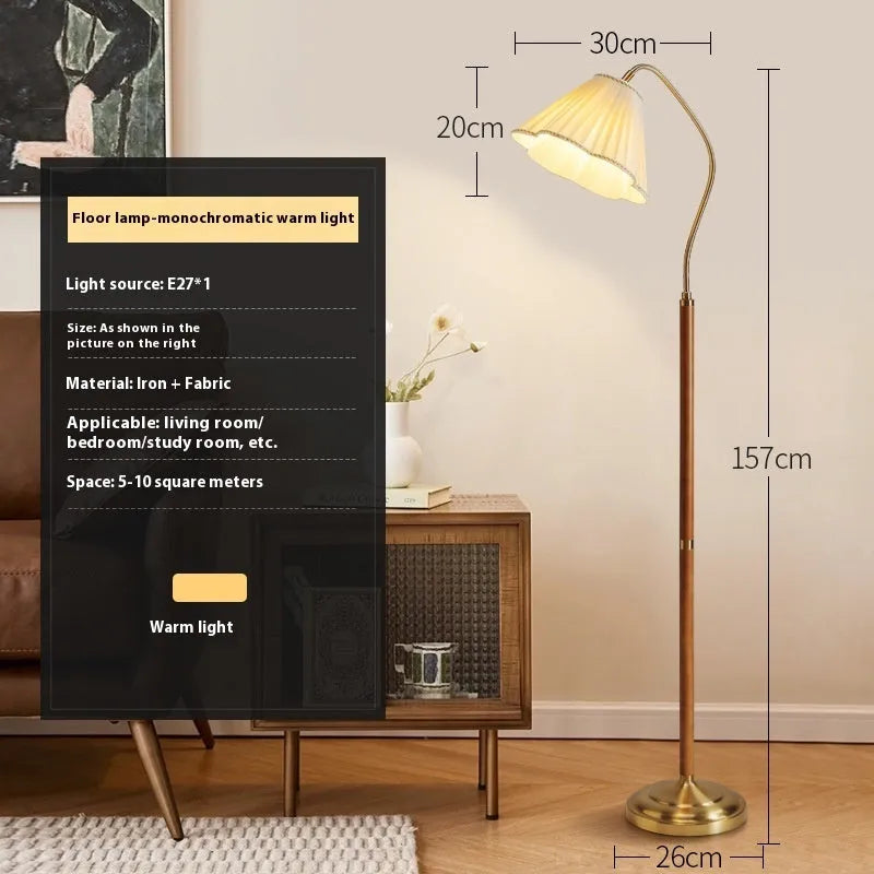 Walnut solid wood floor lamp with fabric shade, Nordic style, remote control, 220V, sofa side vertical lamp