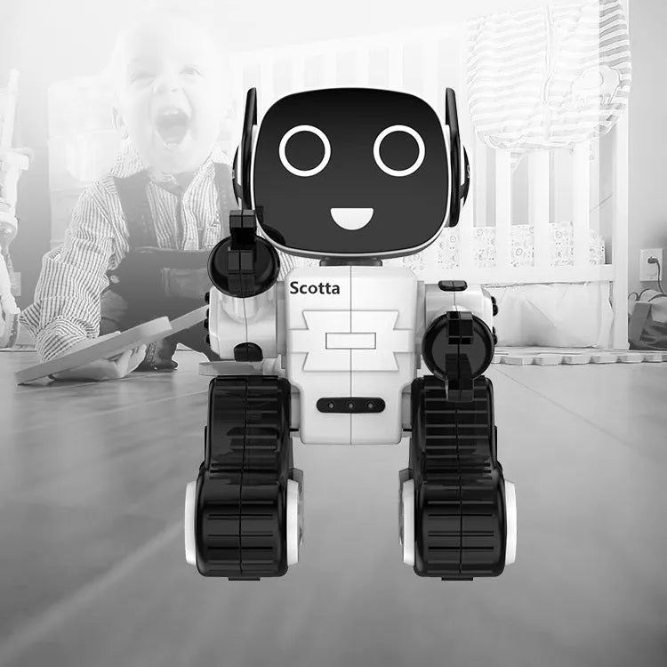 Remote intelligent robot toy with music and flash functions in white plastic, 26x16x14.5cm