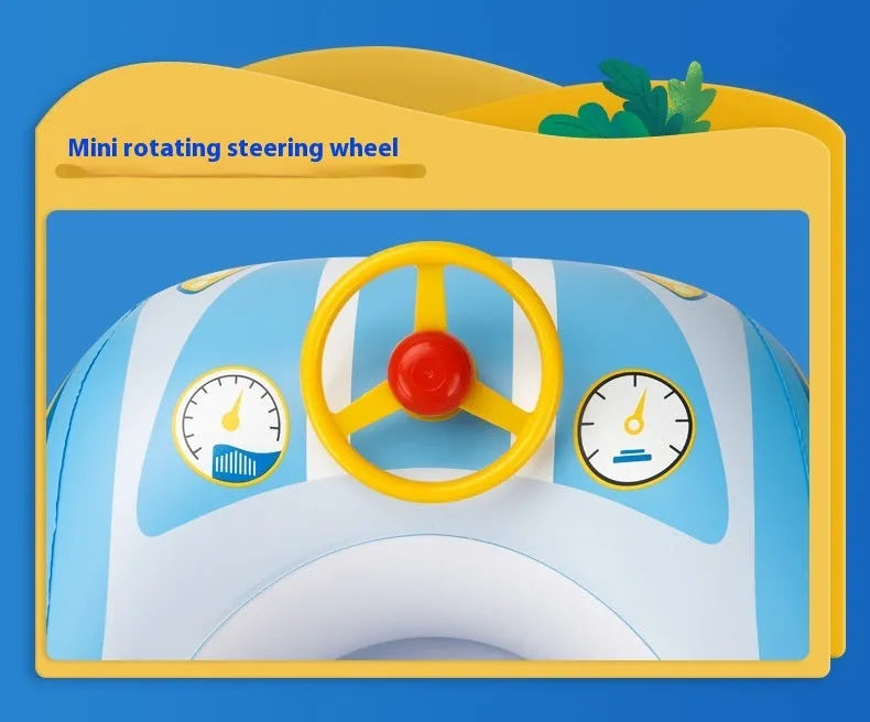 Inflatable car steering wheel swimming ring for children with cartoon pattern and PVC construction