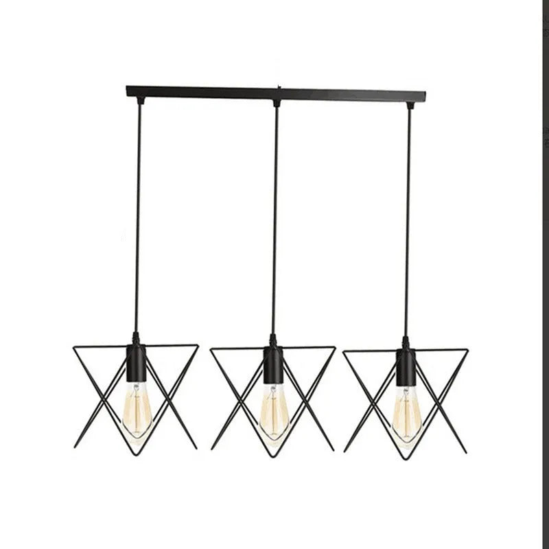 Iron droplight vintage 3 head assembled lamp for restaurant balcony retro H pattern disc ceiling light