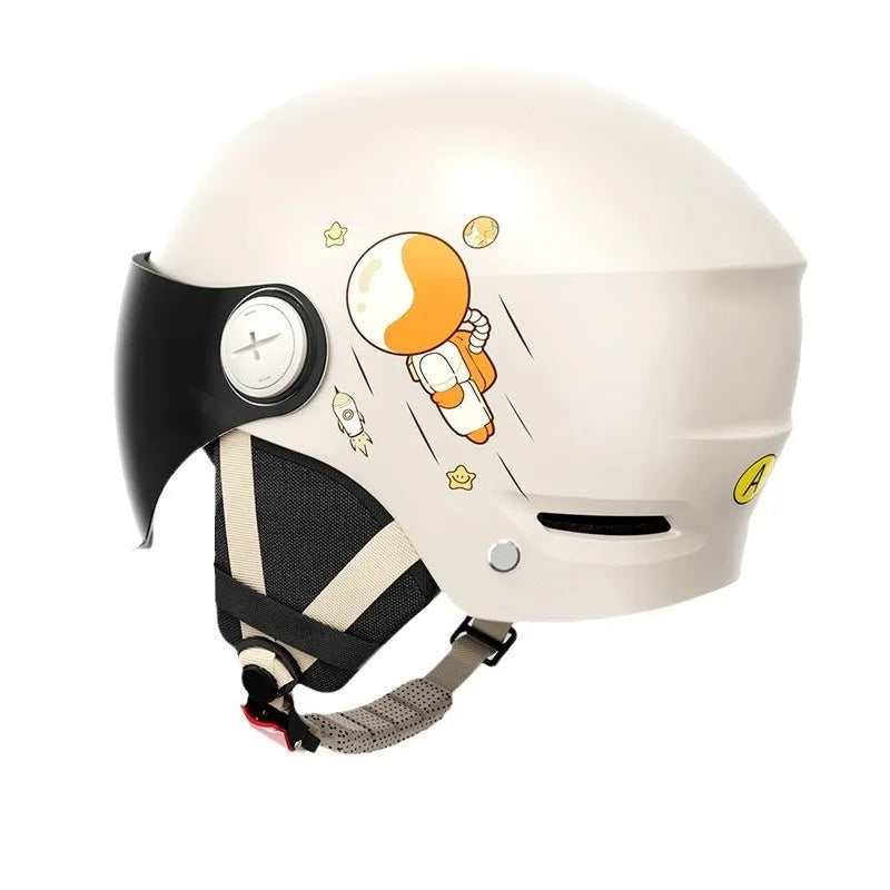 ABS summer half helmet for electric motorcycles in khaki colour with sun protection glasses