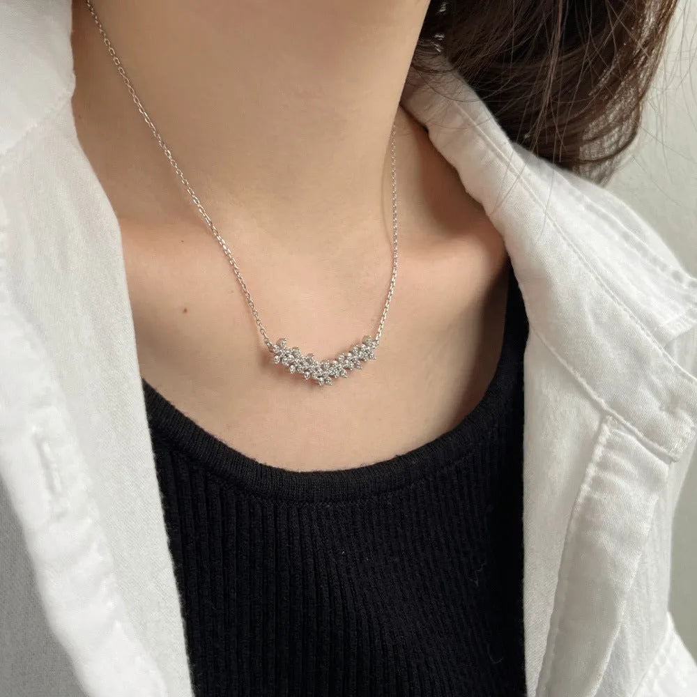 925 silver five petal flower zircon necklace platinum finish women's pendant