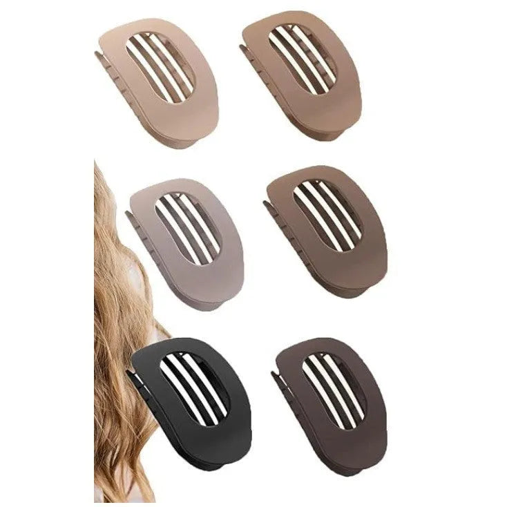 Six rose red and nude plastic hair clips with frosted grips and a quadrilateral shape.