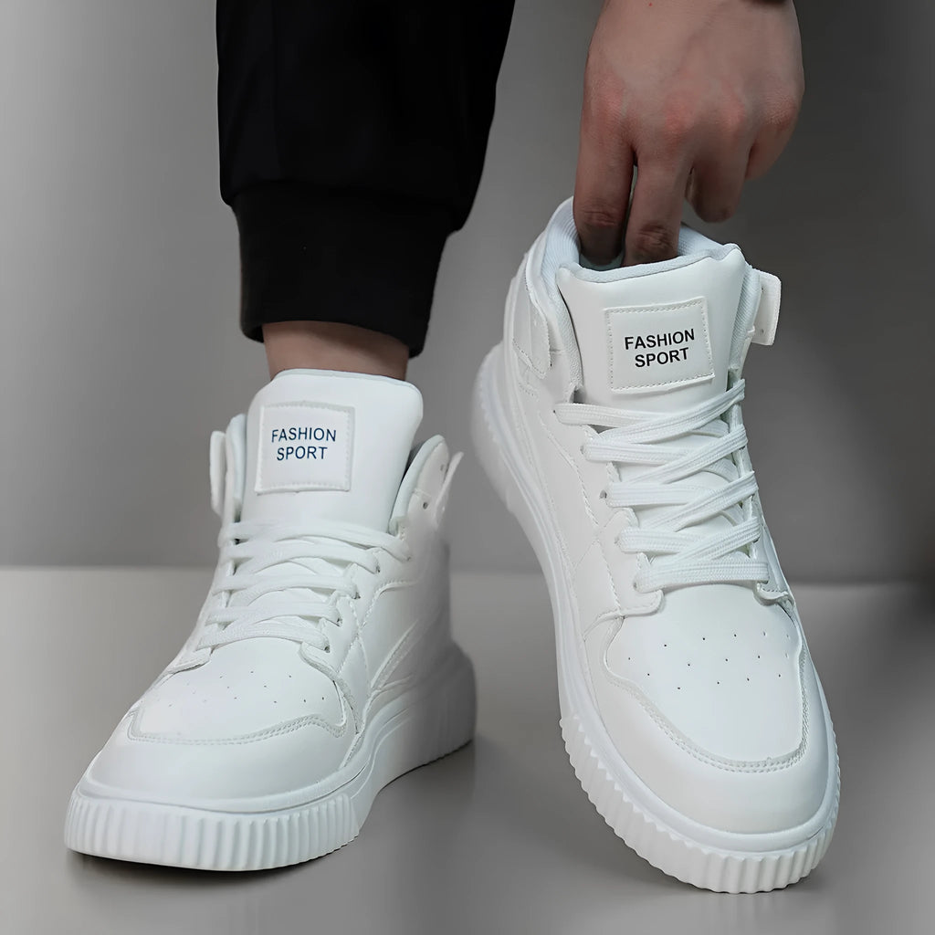 White men's casual shoes with round toe and microfiber upper for winter leisure wear