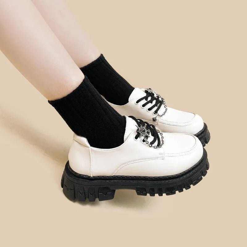 Women's Duke Asterism colour loafers with metal cross shoulder strap and round toe in preppy college style