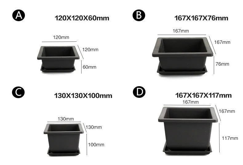 Dark brown antique-style plastic flowerpot in rectangle and square sizes for home gardening