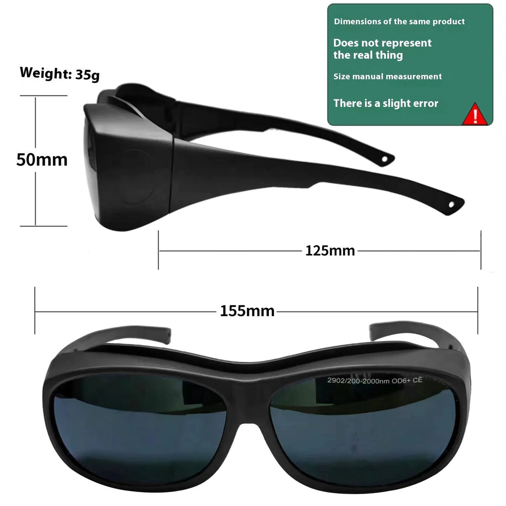 Single-piece laser safety goggles for 200-2000nm wavelength protection in photon skin rejuvenation and welding