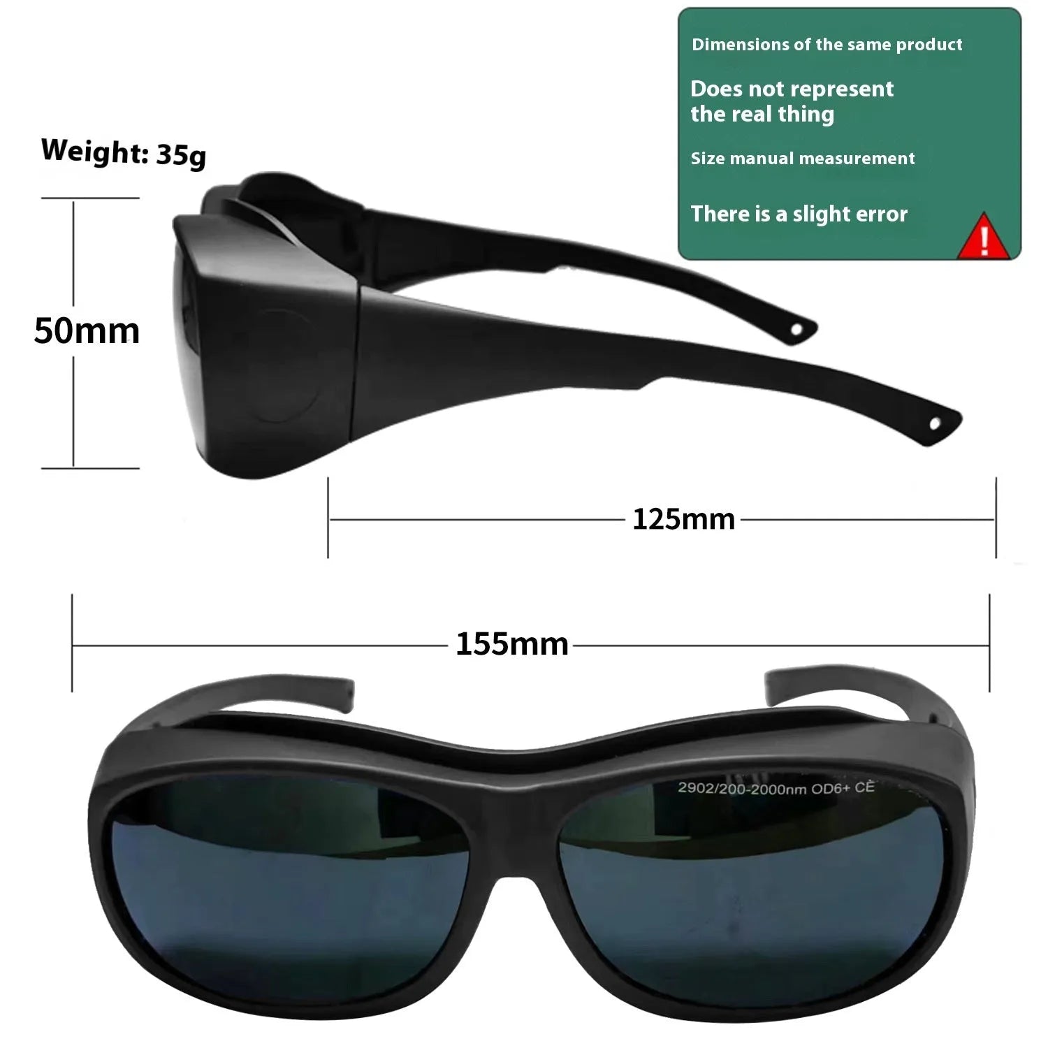 Single-piece laser safety goggles for 200-2000nm wavelength protection in photon skin rejuvenation and welding