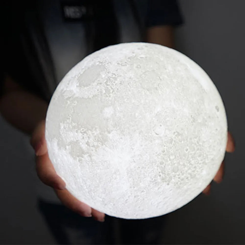 Ivory white 12cm 3D print moon lamp on wooden stand with USB cable