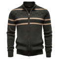 Apricot men's slim fit cotton zipper knitted sweater jacket against a plain background
