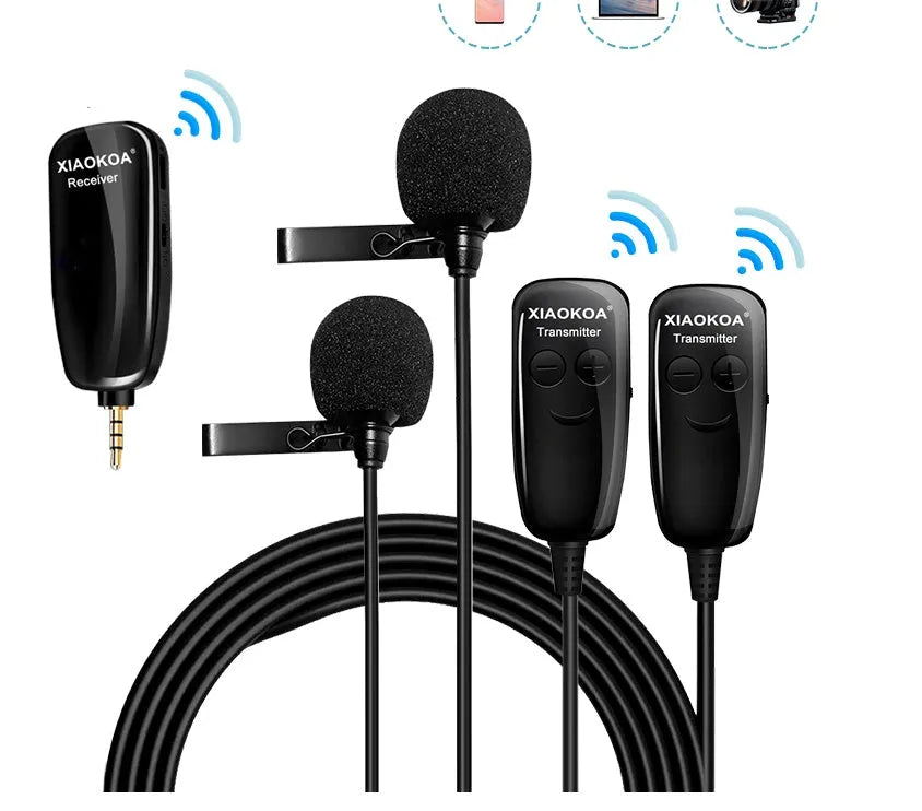 Black mobile phone lavalier microphone with 3.5mm TRS plug and omnidirectional pickup pattern