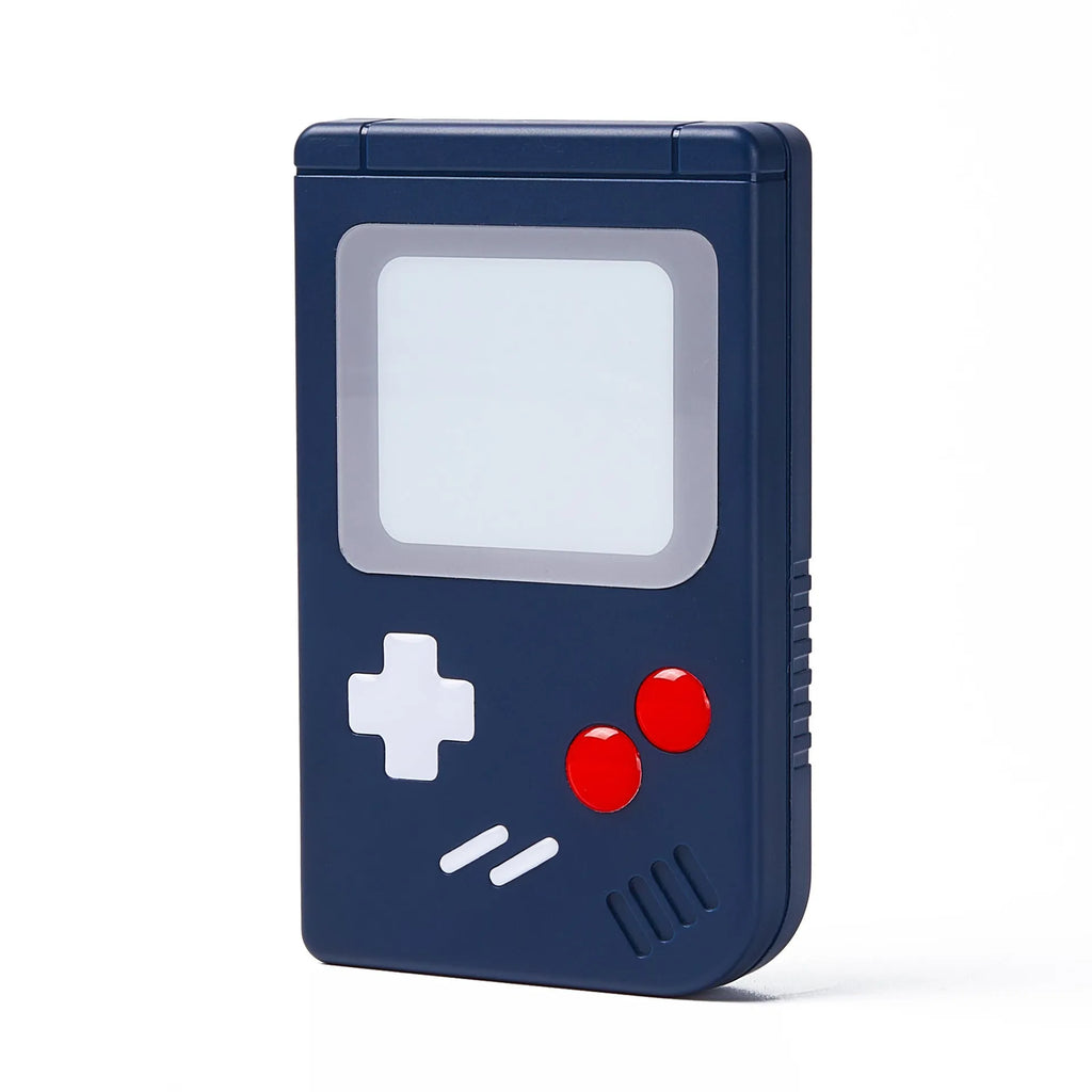 Hard plastic Nintendo Switch game card storage box in blue colour, shown next to game cartridges.